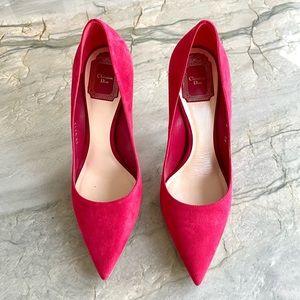 CHRISTIAN DIOR - Red Suede Pointed Toe Heels